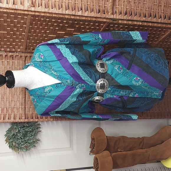 Vintage Hand Crafted Quilted Coat Purple, Teal, Black - Picture 6 of 14